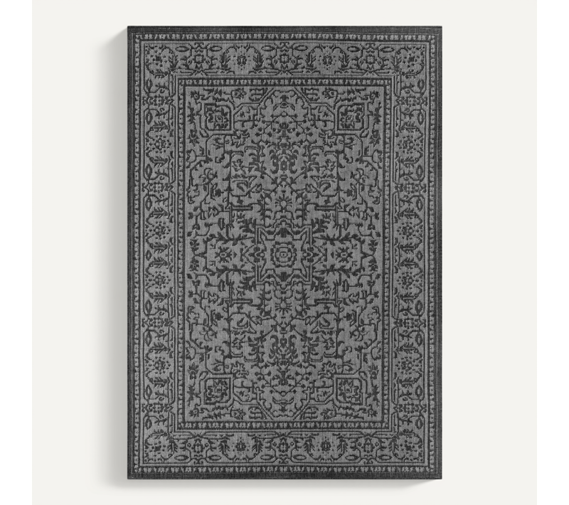 Tapis Exterieur 160 X 230 Cm, Motif Oriental Kilim Authentique, Idéal Terrasse, Gris, Noir