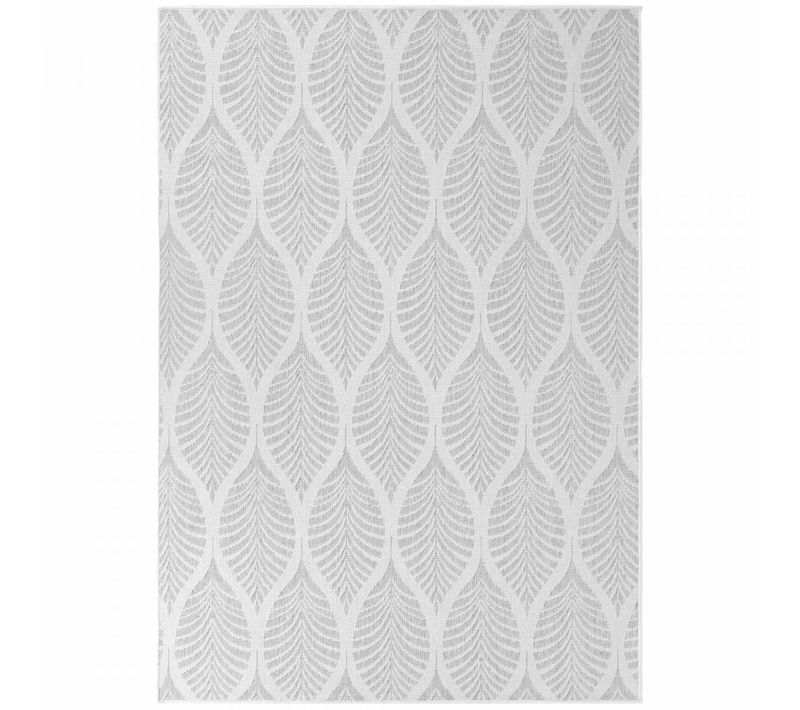 Tapis Exterieur 200 X 290 Cm Blanc, Gris, Kilim Nature Floral, Dinav, Parfait Pour Terrasse