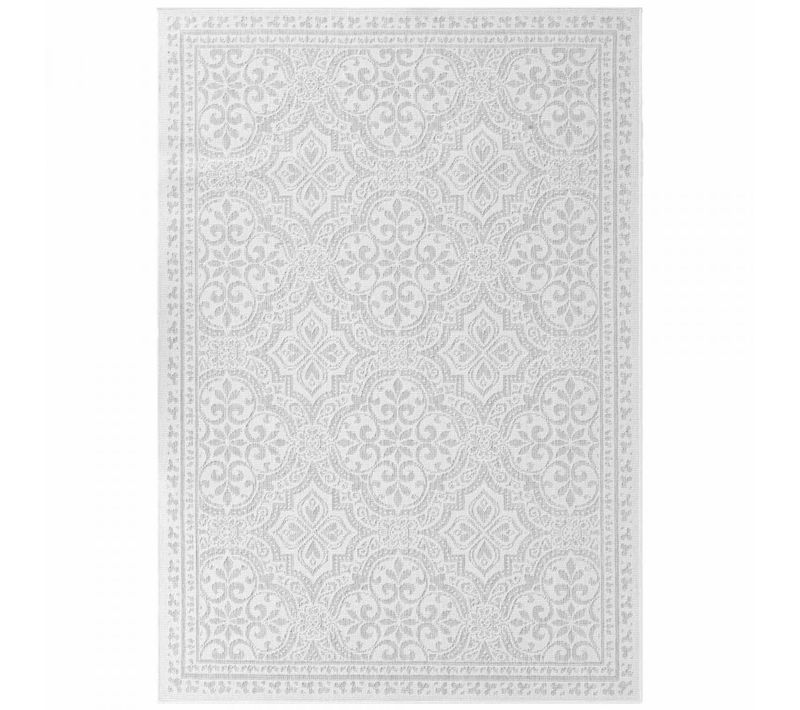 Tapis Exterieur 160 X 230 Cm, Blanc Et Gris, Kilim Oriental, Bolda, Idée Déco Terrasse