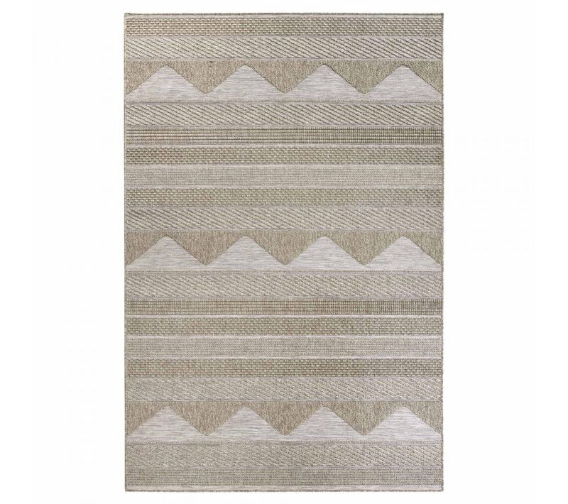 Tapis Exterieur 190 X 290 Cm Motif Géométrique, Design Relief, Beige, écru, Marron, Idéal Terrasse
