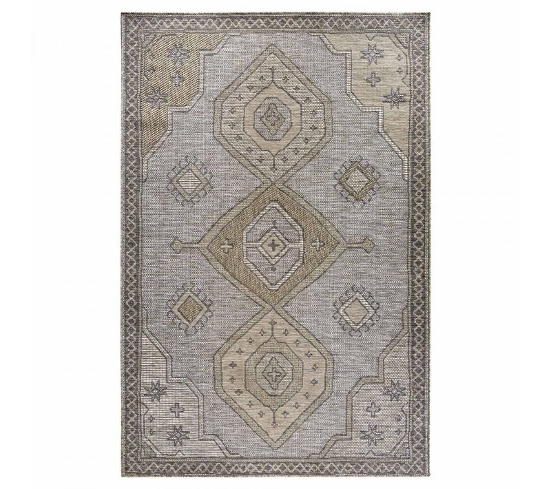 Tapis Exterieur 155 X 230 Cm Beige Et Gris, Motif Oriental, Idéal Terrasse Jardin, Robert