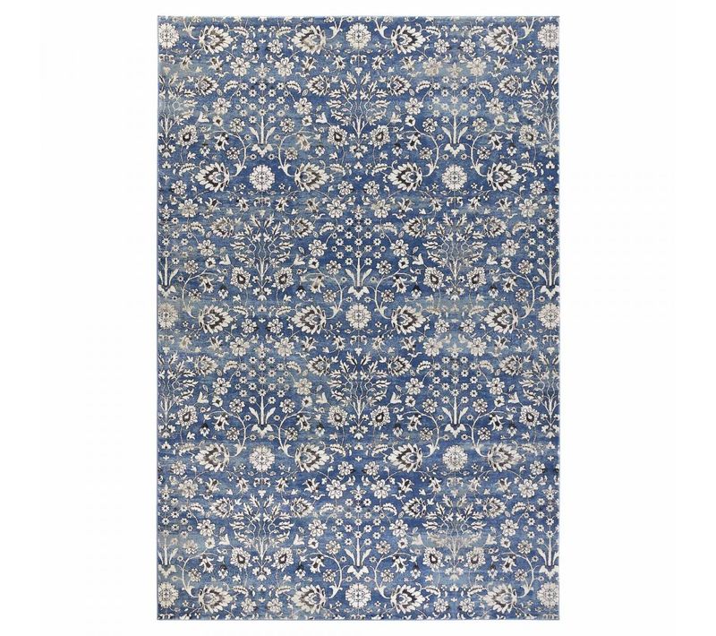 Tapis Couloir, 80 X 240 Cm, Bleu, Beige, Motif Nature Floral, Ernest, Design épuré, Entretien Facile