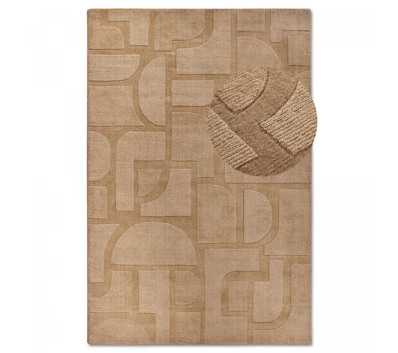 Tapis Salon 160 X 230 Cm, Beige, Laine Tissée à La Main, Motif Géométrique, Alexis