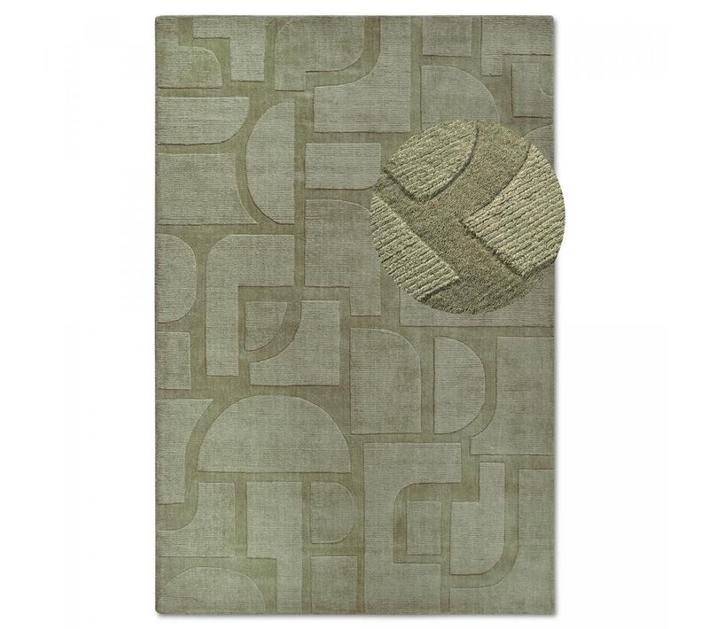 Tapis Salon 80 X 250 Cm, Laine Chaleureuse, Vert Et Marron, Motif Géométrique, Structure En Relief