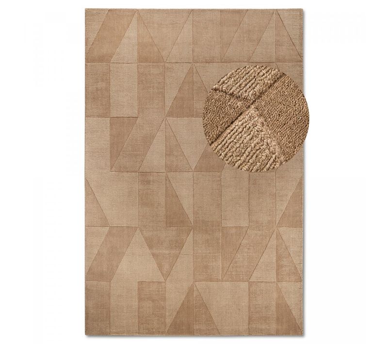 Tapis Salon 190 X 280 Cm, Laine Tissée à La Main, Beige Et Marron, Motif Géométrique, Ursule