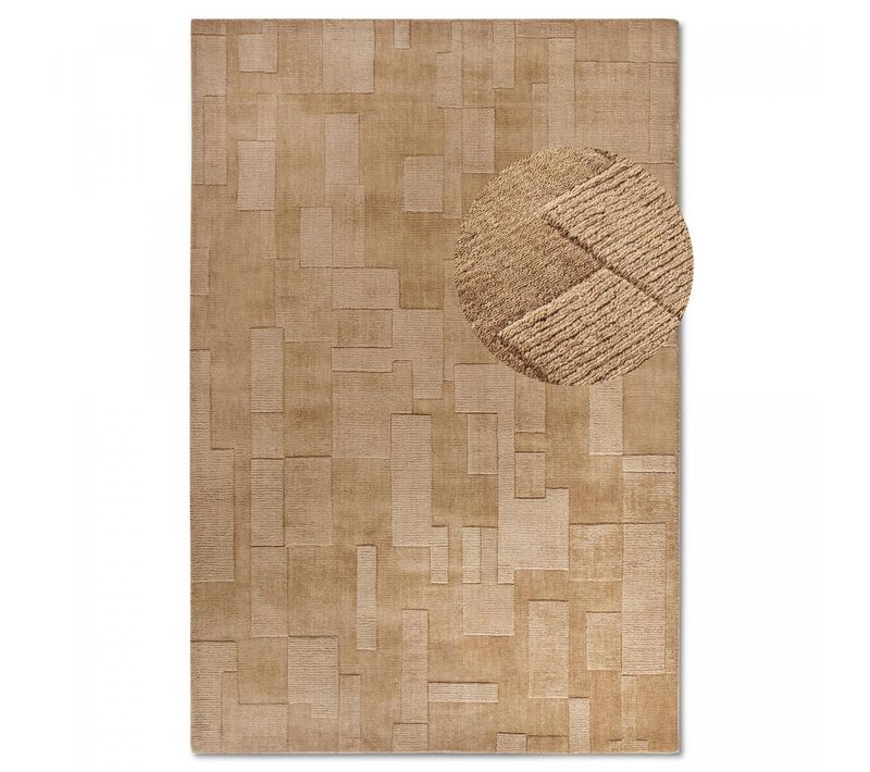Tapis Chambre 80 X 150 Cm, Beige, Marron, Laine Tissée à La Main, Motif Géométrique Raffiné