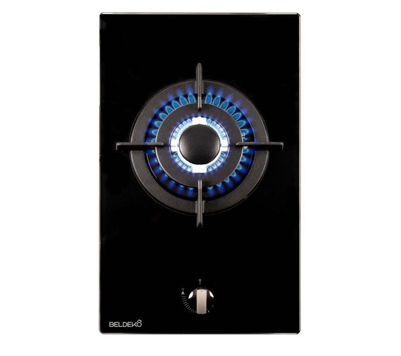 Beldeko Plaque De Cuisson Gaz 1 Feu Double Couronne - Verre Noir - Marque Française