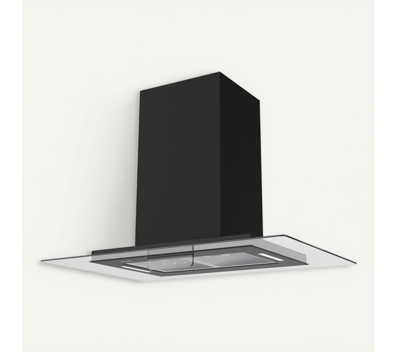 Beldeko - Hotte Îlot Aspirante 90 Cm Noir - Minuteur - Débit 556 M3/h  - 3 Vitesses - Ludia 90 Bk