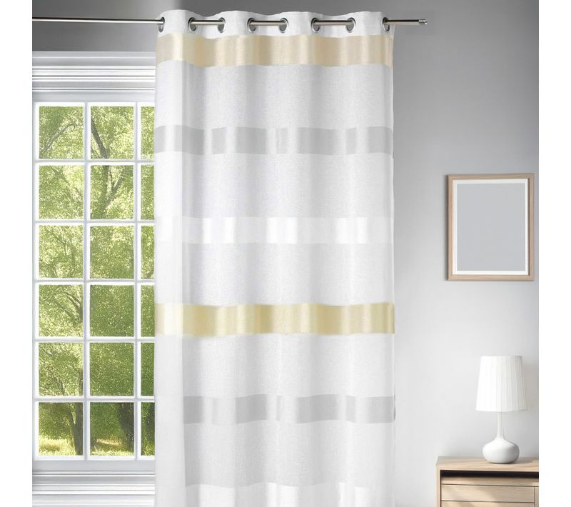 Voilage à Rayures Tricolores - 140x260 Cm - Ivoire