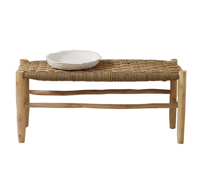 Banc Marocain Doum Tressage Damier - 100 Cm - Naturel