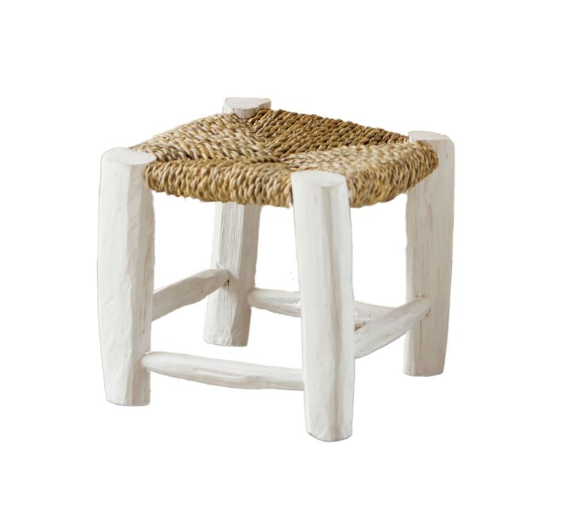 Tabouret Marocain Blanc En Bois - 20x20x20 Cm - Blanc