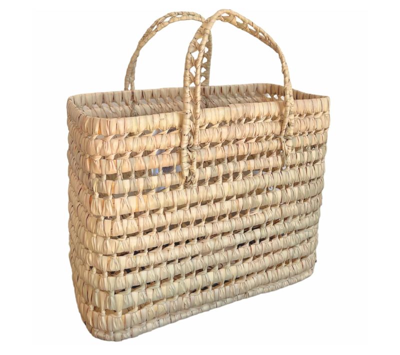 Panier Cabas Feuilles De Palmier - 32x22x32 Cm - Naturel