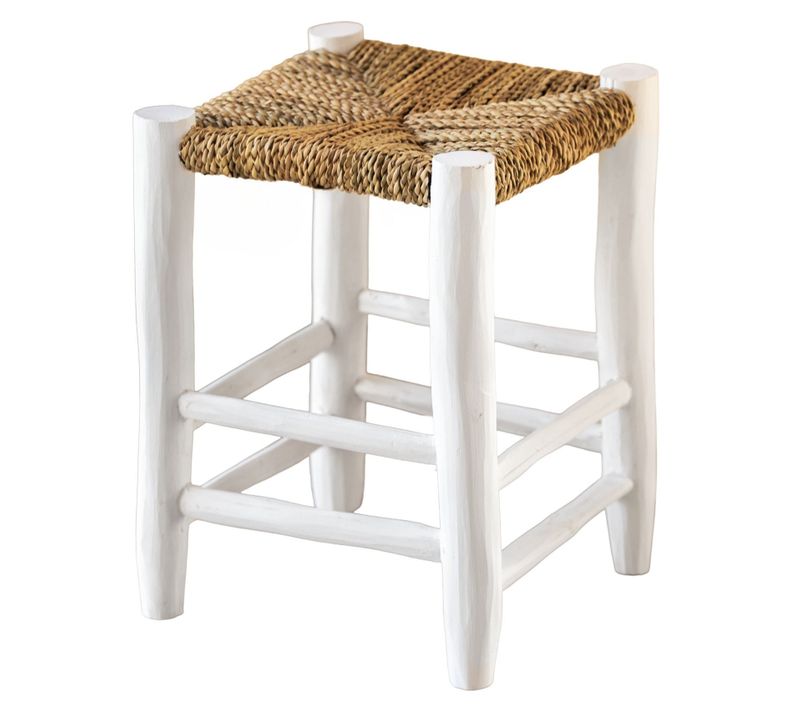 Tabouret Marocain Blanc En Bois - 40x30x30 Cm - Blanc