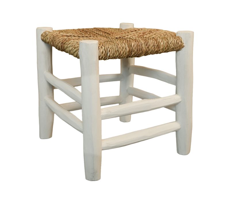 Tabouret Marocain Blanc En Bois - 30x30x30 Cm - Blanc