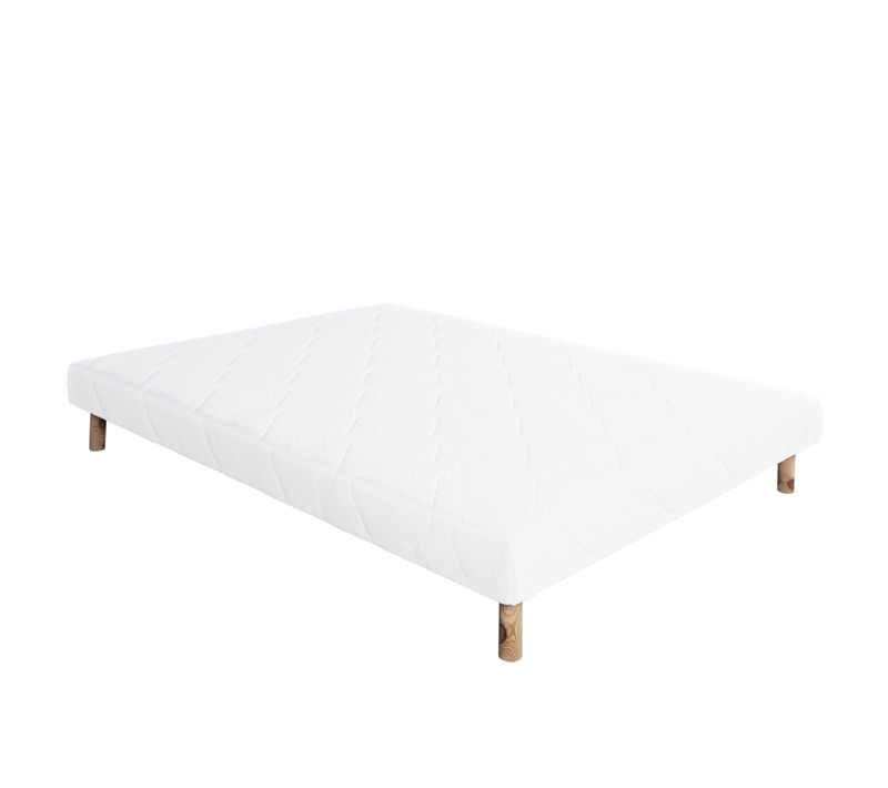 Sommier Tapissier Bois Massif Blanc Avec Pieds - 160x200 Cm - Blanc