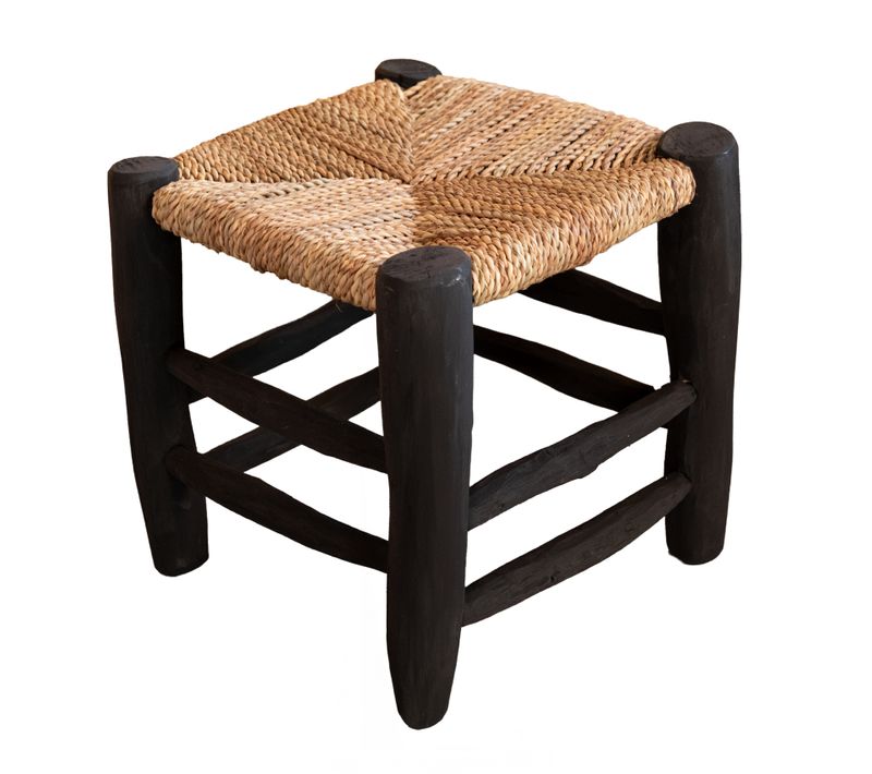 Tabouret Marocain Noir En Bois - 30x30x30 Cm - Noir