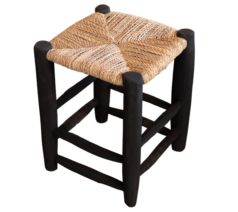 Tabouret Marocain Noir En Bois - 40x30x30 Cm - Noir