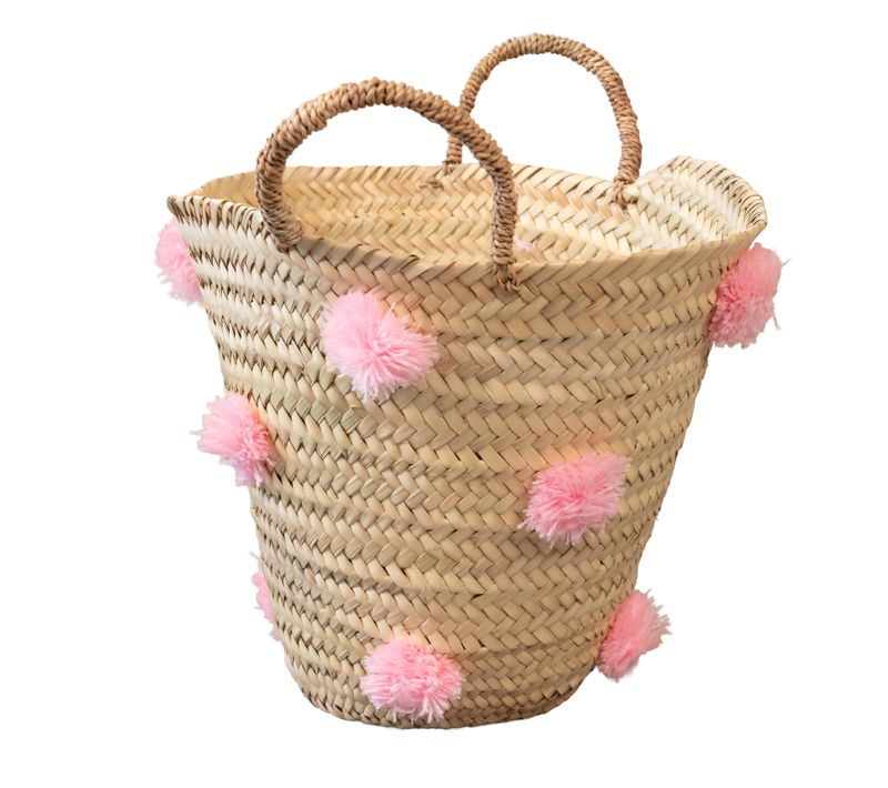 Panier De Rangement à Pompons - 30x30x40 Cm - Rose