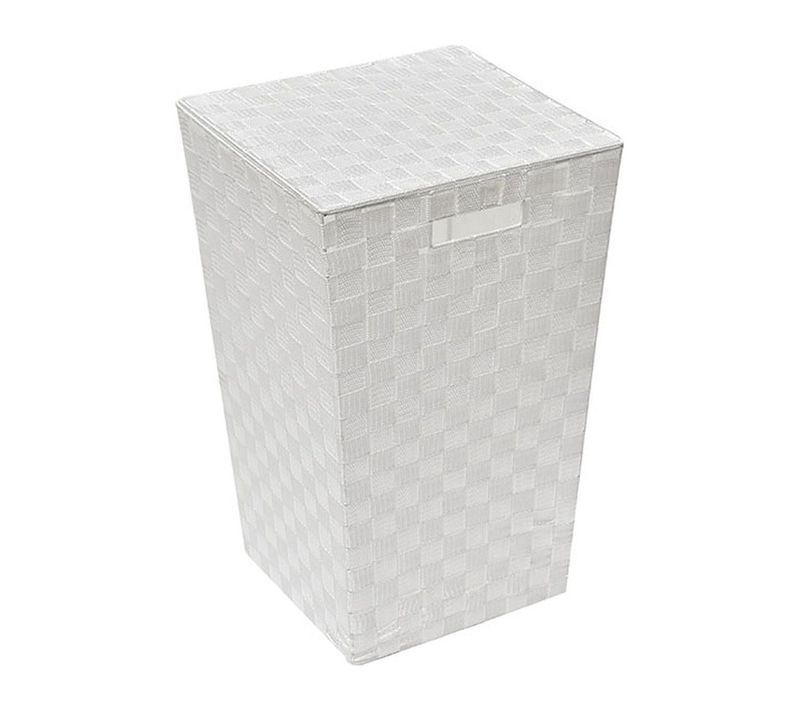 Panier à Linge En Tissu Polyester Tressé Blanc Avec Couvercle H 53 Cm