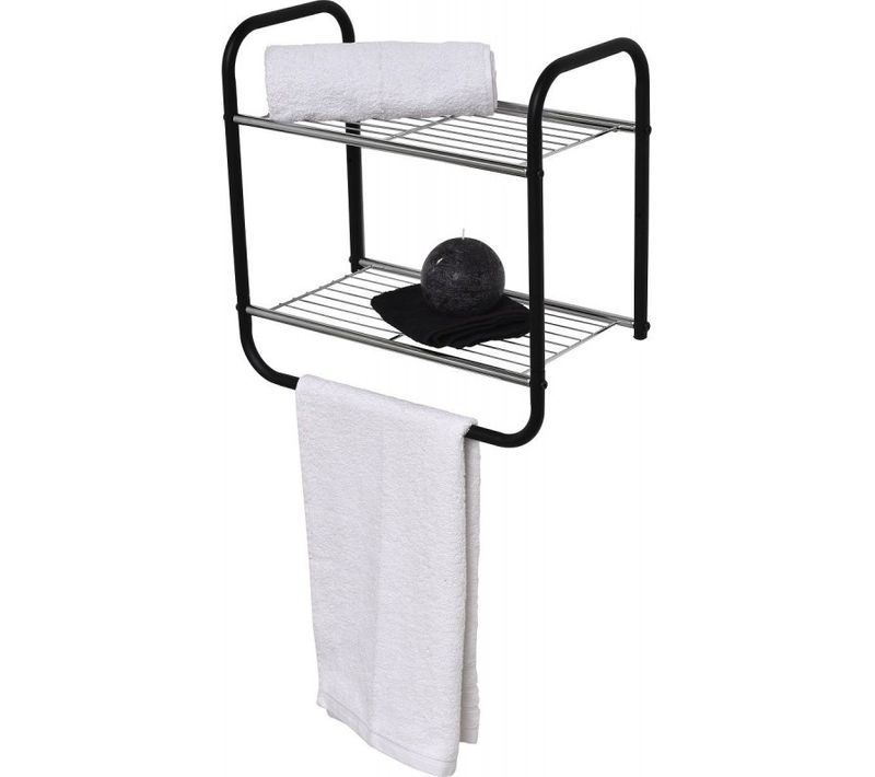 Etagère Murale 2 Niveaux Porte Serviette Métal