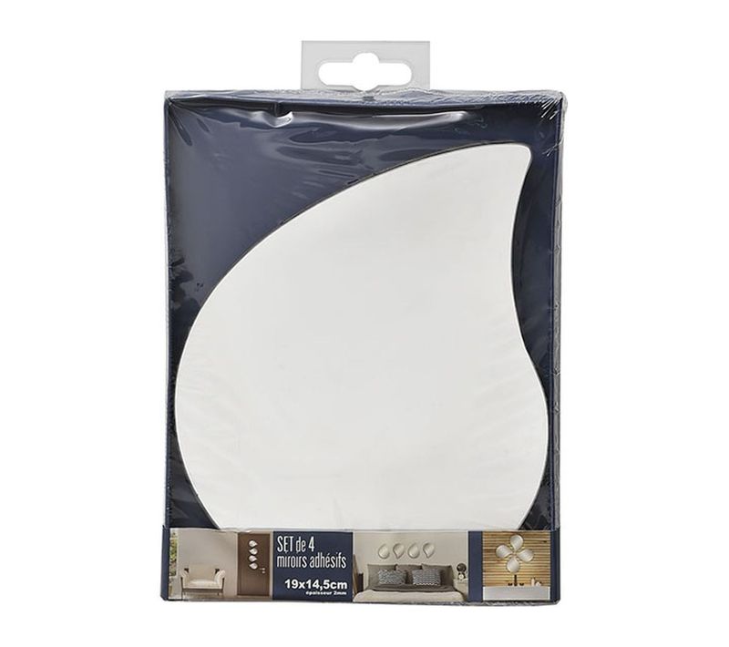 Set De 4 Miroirs Adhésifs Goutte D'eau En Verre 19 X 14.5 Cm