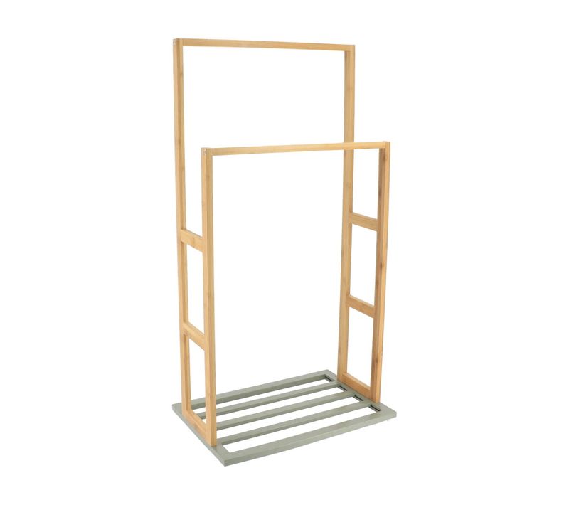 Porte Serviette Bambou 2 Barres Naturel Et Kaki