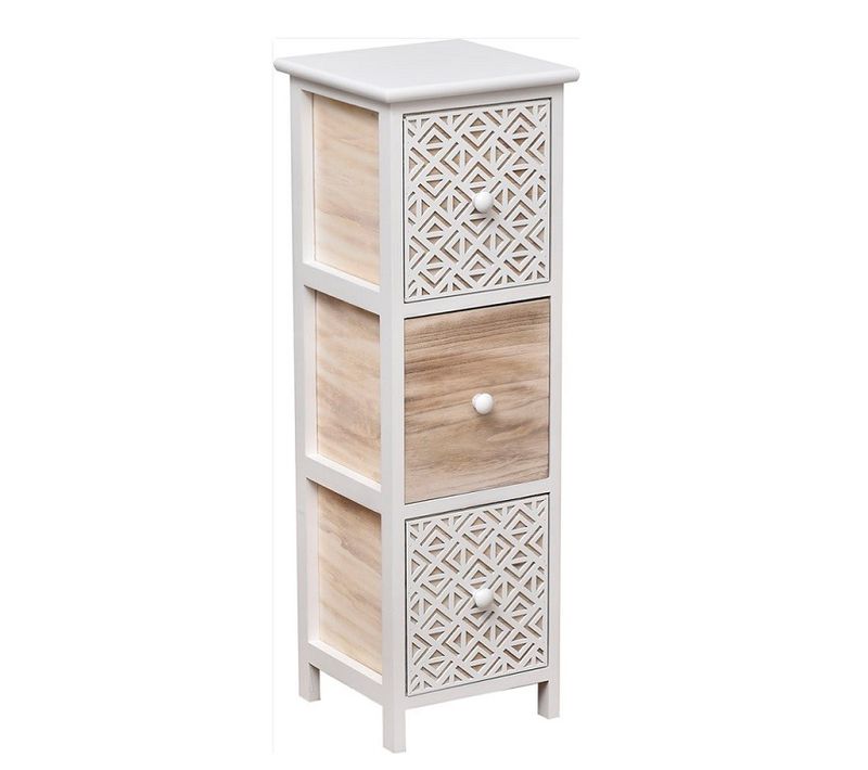 Meuble Carré 3 Tiroirs Séri Bois Blanc Et Décor