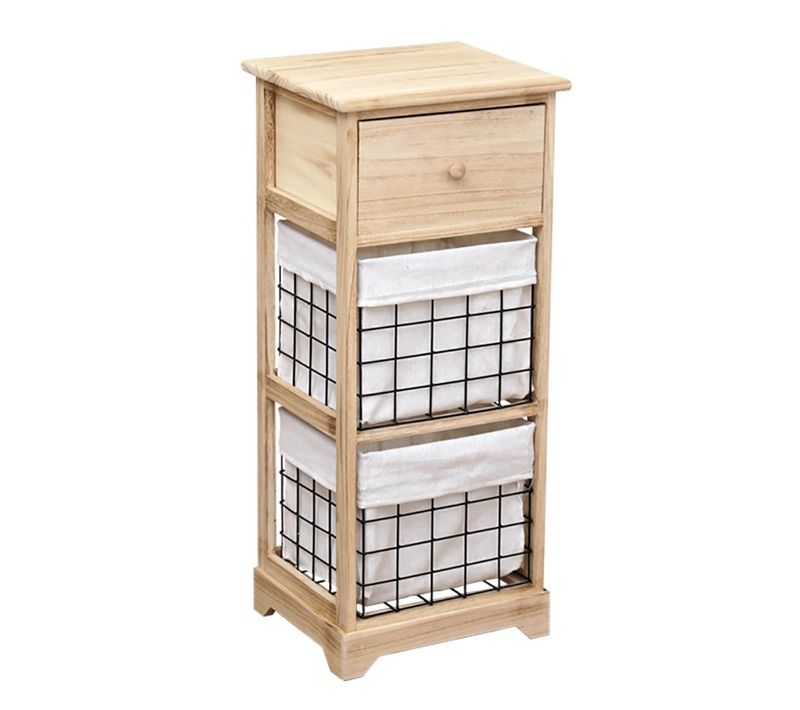 Chiffonnier Bois 1 Tiroir 2 Paniers Naturel