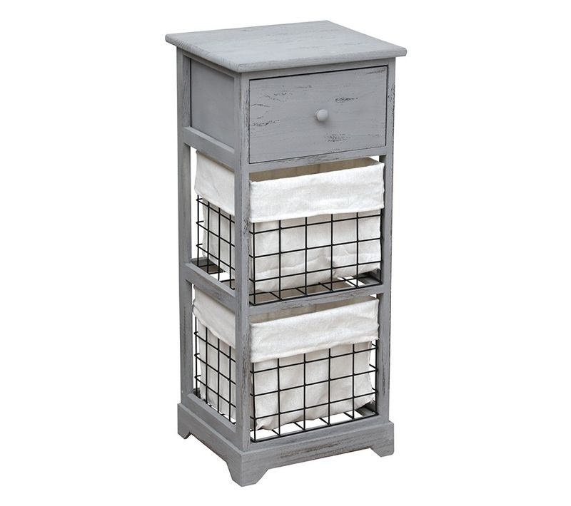 Chiffonnier Bois 1 Tiroir 2 Paniers Gris