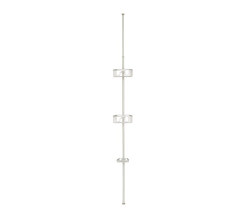 Etagère D'angle Colonne De Douche Télescopique 2 Paniers Et 1 Porte Savon En Aluminium H Maxi 280 Cm
