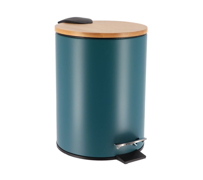 Poubelle à Pédale 3l  En Métal Vert Impérial Avec Couvercle En Bambou
