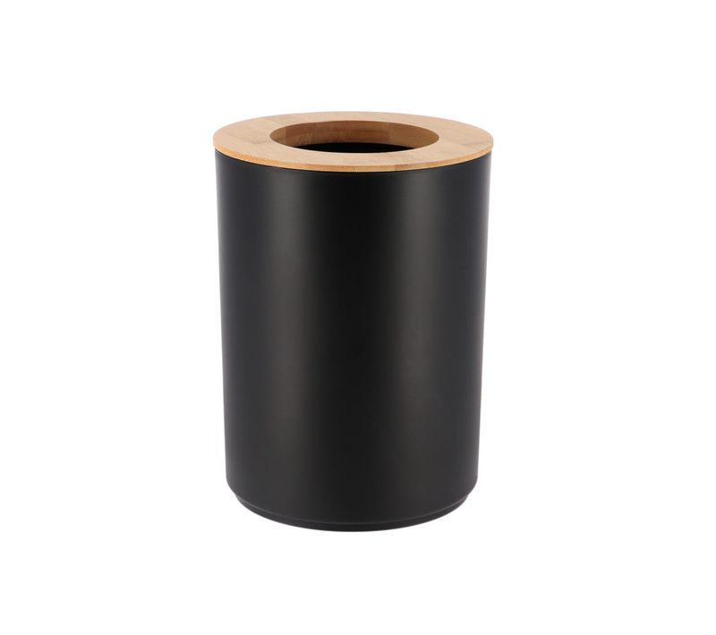 Poubelle De Salle De Bain 5l Noir Avec Couvercle Bambou