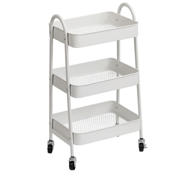 Desserte Métal Sur Roulettes 3 Niveaux Blanc