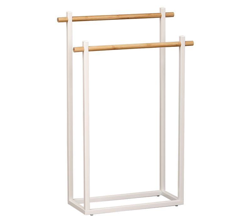 Porte Serviettes Métal Blanc 2 Barres Bambou