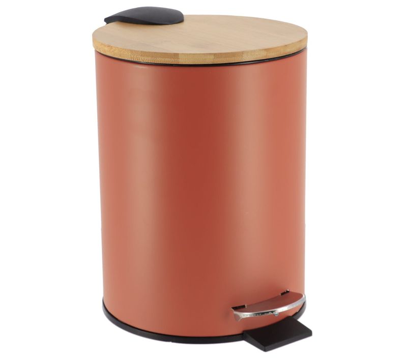 Poubelle à Pédale 3l En Métal Terracotta Avec Couvercle En Bambou