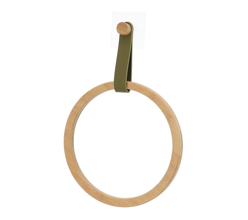 Porte-serviette En Bambou Avec Lanière Vert Kaki En Simili Cuir