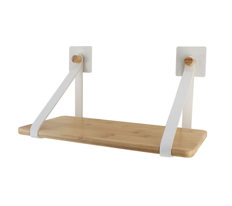 Étagère En Bambou Avec Lanières Blanc Mat En Simili Cuir Sur Sticker