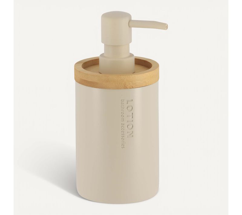 Distributeur à Savon Ou Lotion En Résine Beige Et Bambou 280 Ml