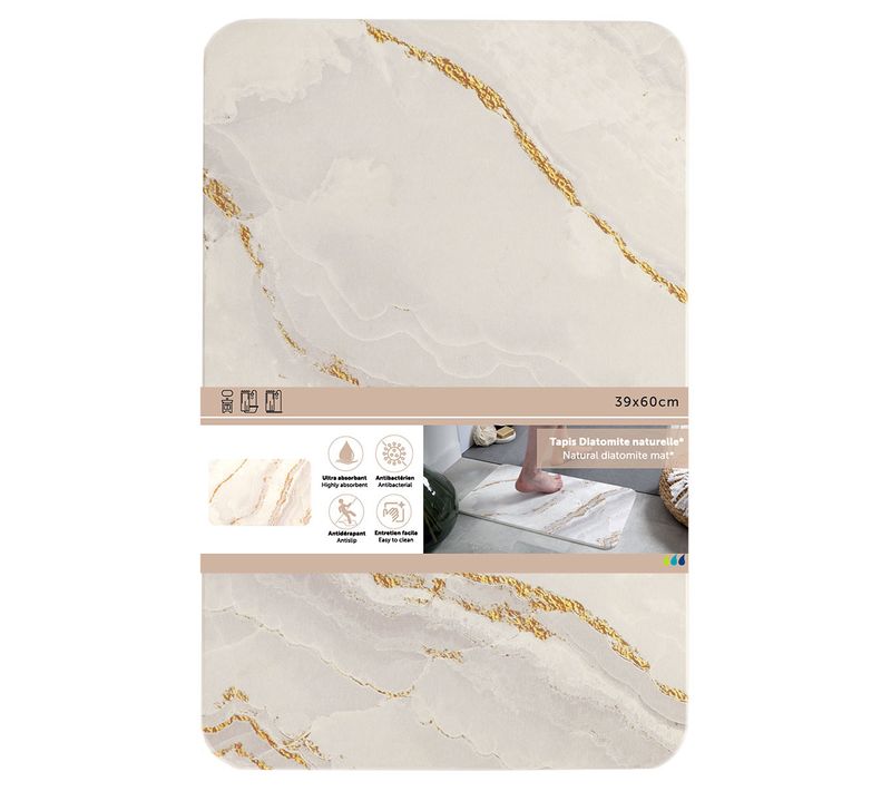 Tapis De Salle De Bain En Diatomite 39 X 60 Cm Déco Blanc Aspect Marbre