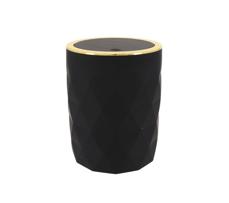 Poubelle De Salle De Bain 6l Avec Couvercle à Bascule - Déco Diamant Noir Et Doré