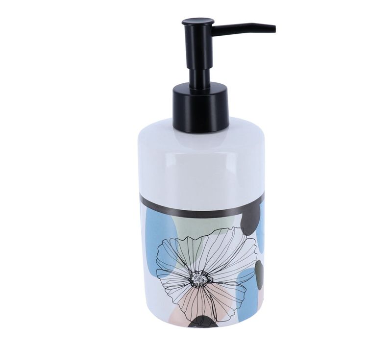 Distributeur à Savon Ou Lotion En Céramique 320 Ml Déco Flowers Bleu Et Vert