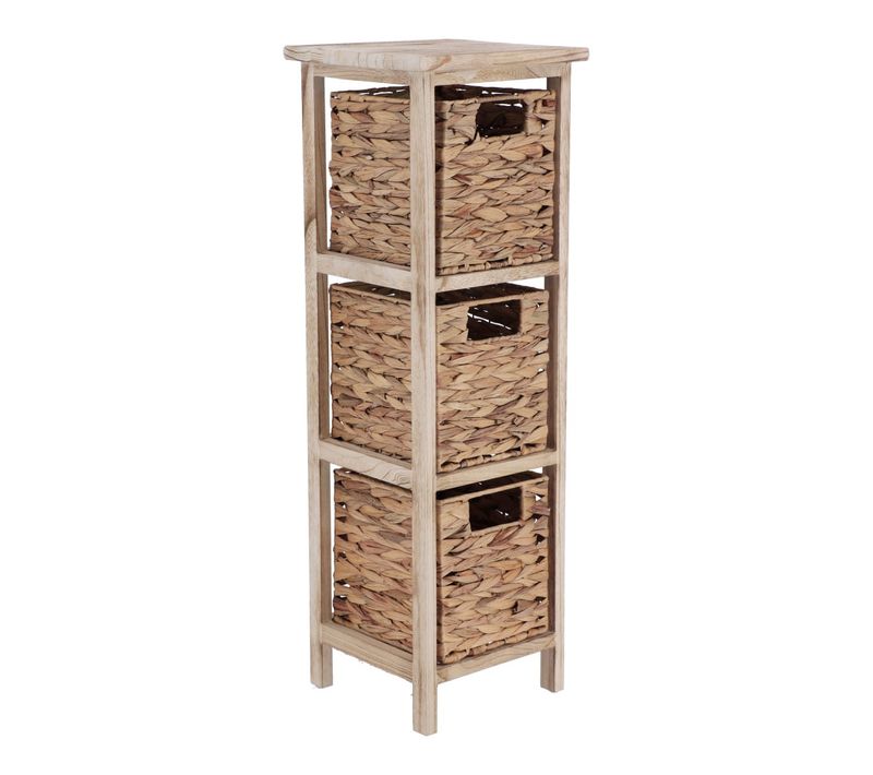 Meuble De Rangement En Bois Naturel Avec 3 Paniers Tressés H 77 Cm