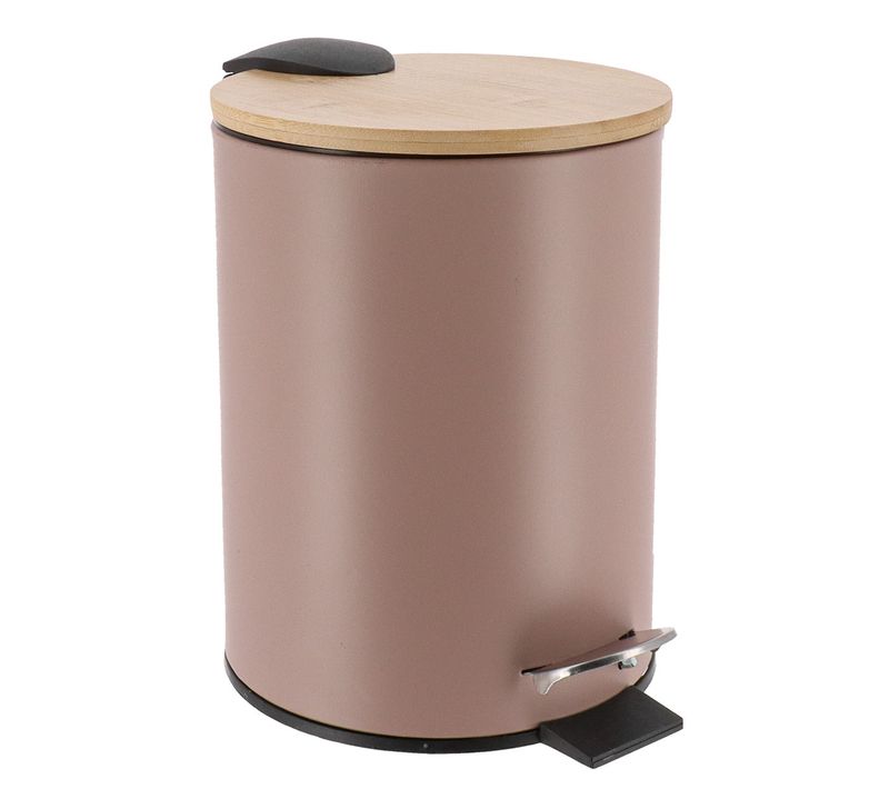 Poubelle à Pédale 3l En Métal Cappuccino Avec Couvercle En Bambou