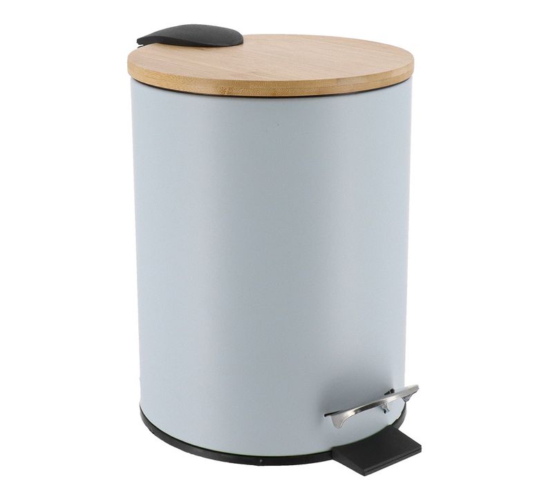 Poubelle à Pédale 3l En Métal Bleu Clair Avec Couvercle En Bambou