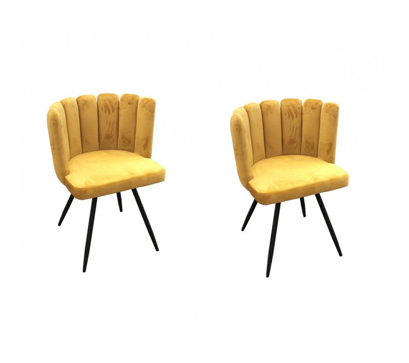 Lot De 2 Chaises Rondes En Velours - L 53 X P 51 X H 80 Cm - Jaune- 4 Pieds En Métal