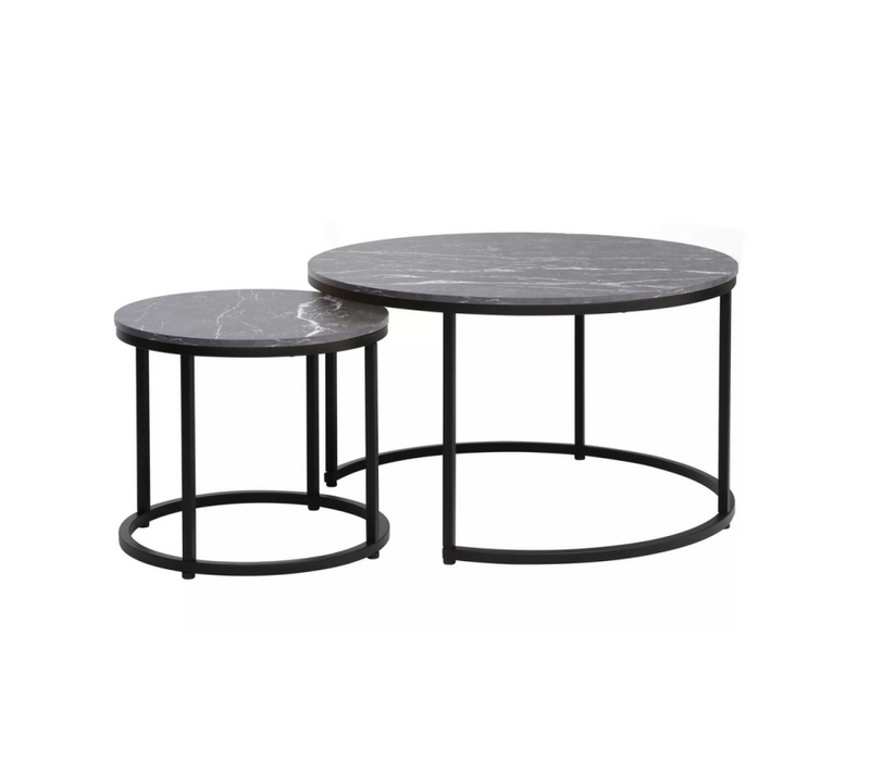 Set De 2 Tables Basse Effet Marbre "dion" - Noir - D 80 X H 48 Cm