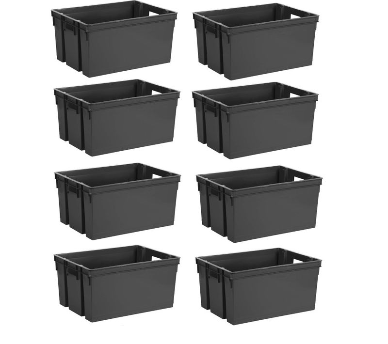 Bacs Manutention 50 L Superposables - Lot De 8 - Gris Anthracite