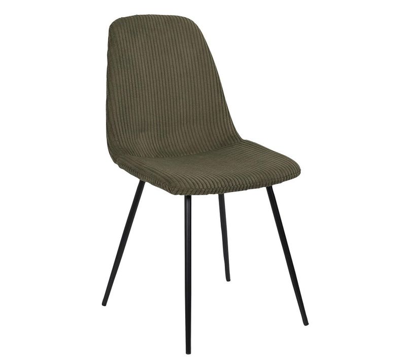 Chaise En Velours Côtelé Vert Et Piètement En Métal Noir - Chaise De Salon, Salle à Manger
