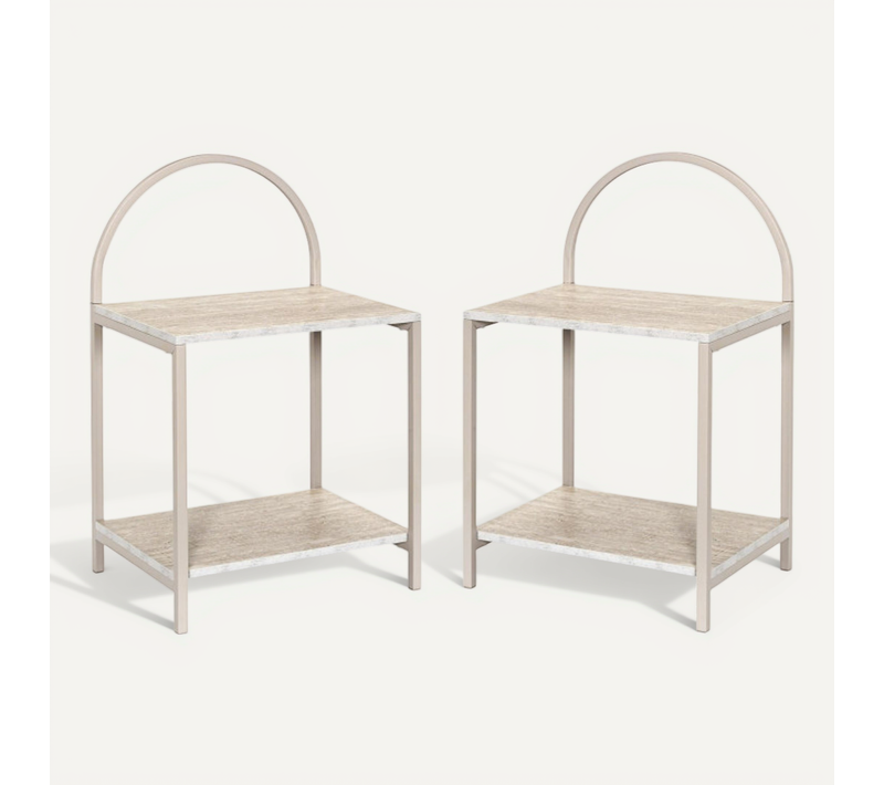 Lot De 2 Chevets Arche Bois Et Métal 40 X 30 X 63 Cm Tables De Nuit 2 Niveaux Rangement Chambre