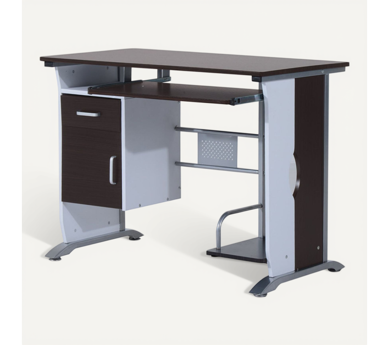 Bureau Informatique Mdf Brun-noir Et Blanc